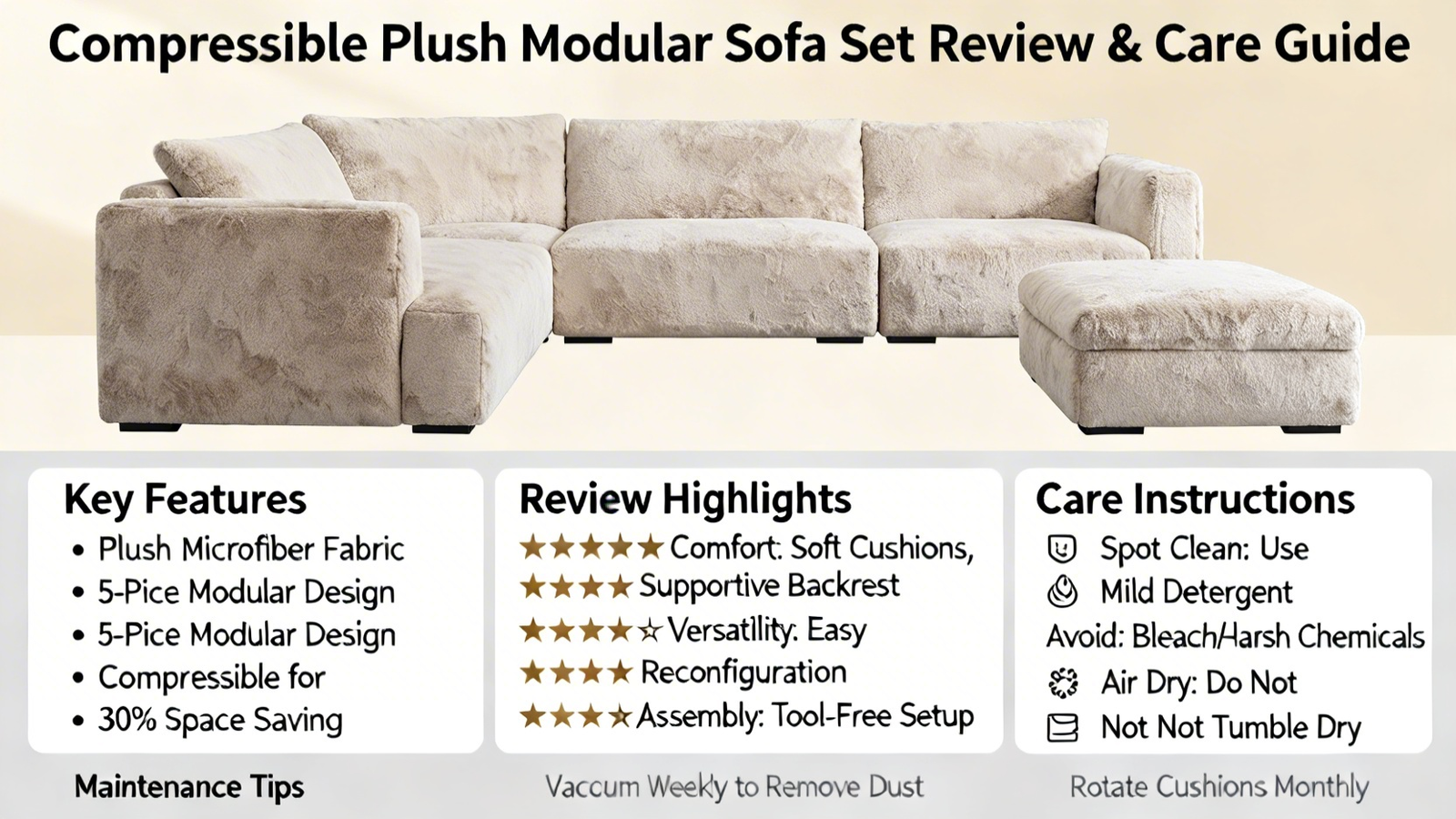 Compressible Plush Modular Sofa Set Review and Care Guide